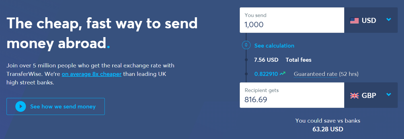 TransferWise frontpage